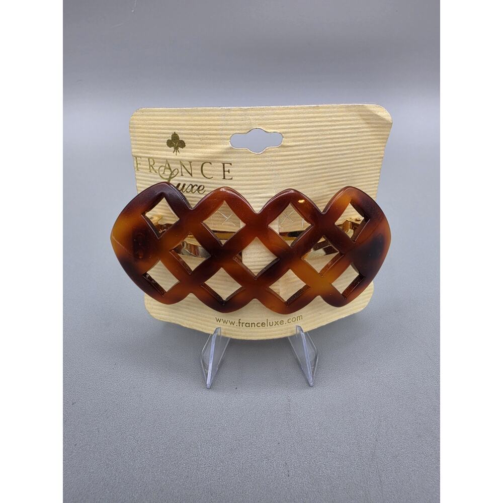 Vintage France Luxe Turtoise Shell Braided Woven Hair Barrette 3"